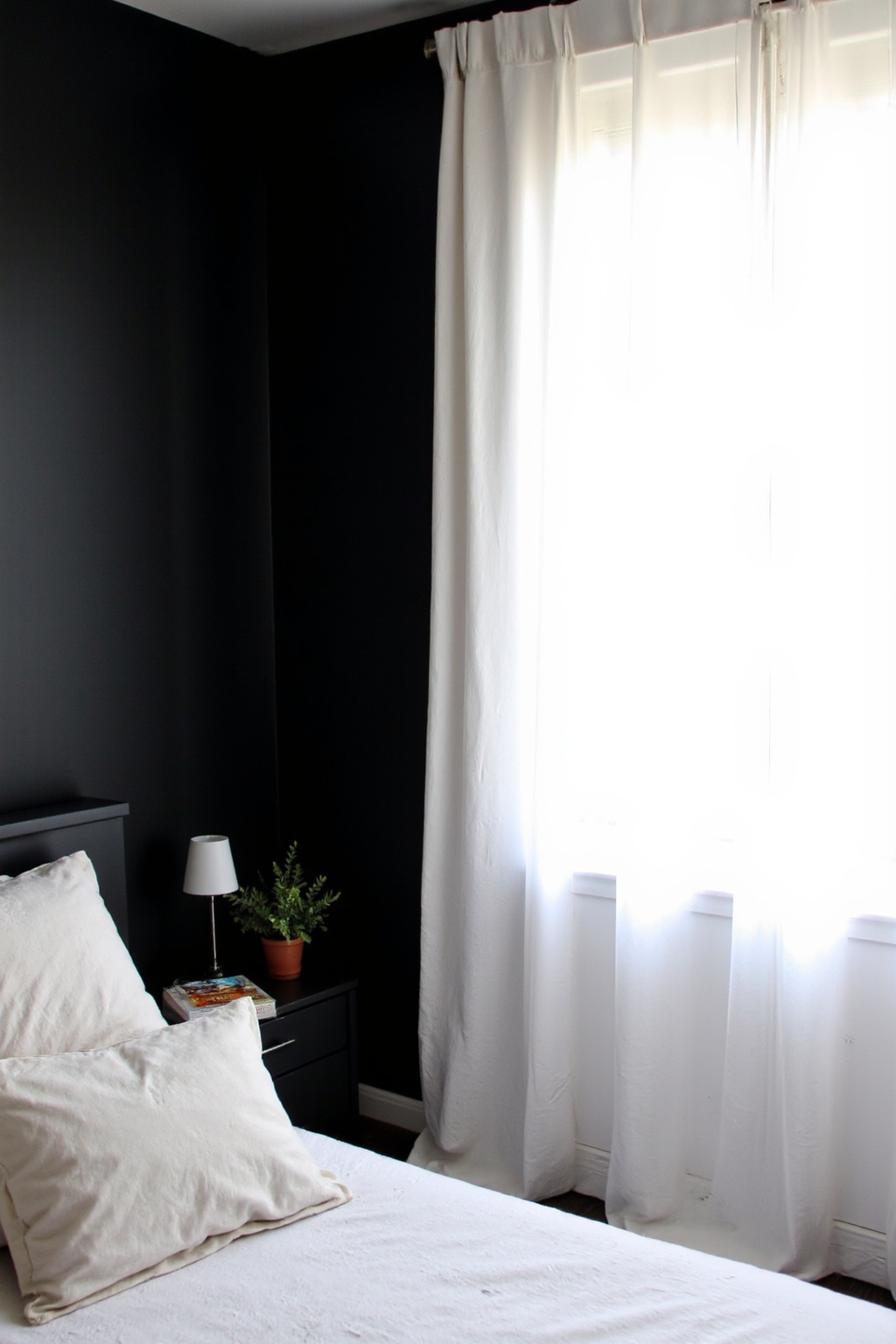 black walls bedroom, black bedroom, dark romantic bedroom, dark and moody bedroom, dark bedding bedroom