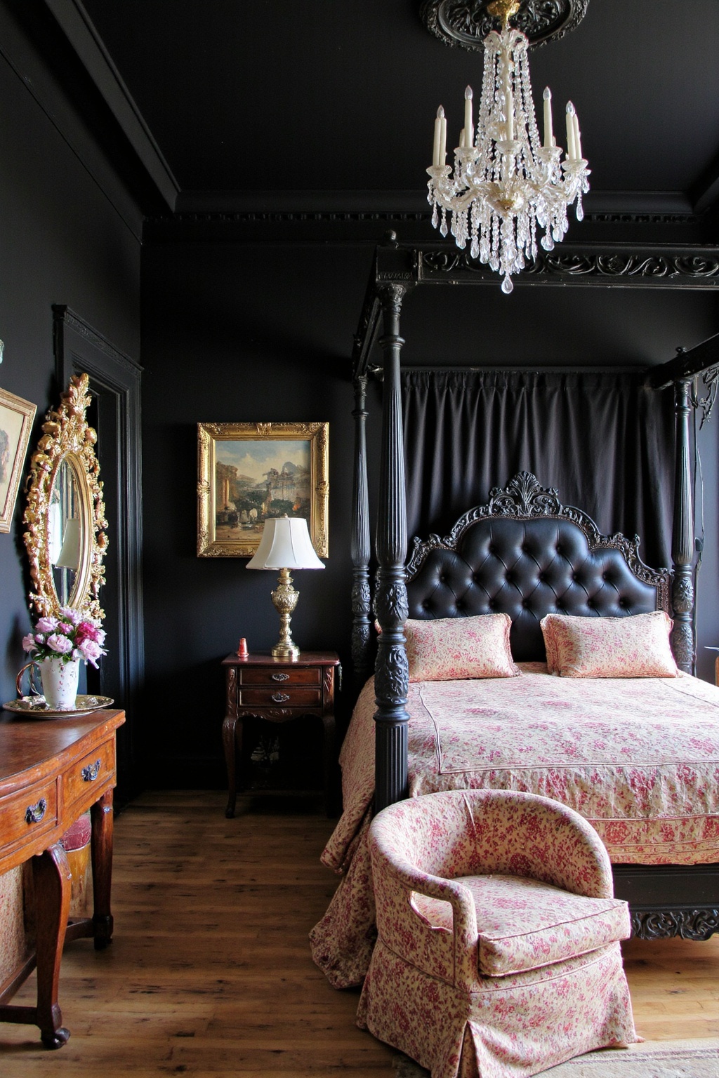 black bedroom decor, black bedroom design, black walls, modern black bedroom, grey black room ideas