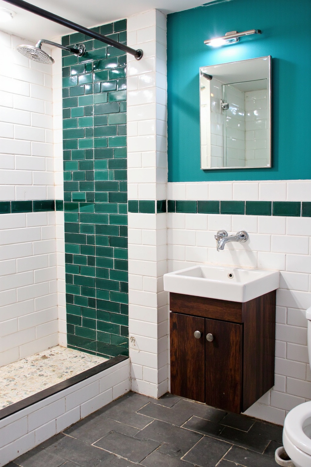 bathroom inspiration decor, bathroom floor tiles, bathroom redo, penny tile floors, green tile bathroom