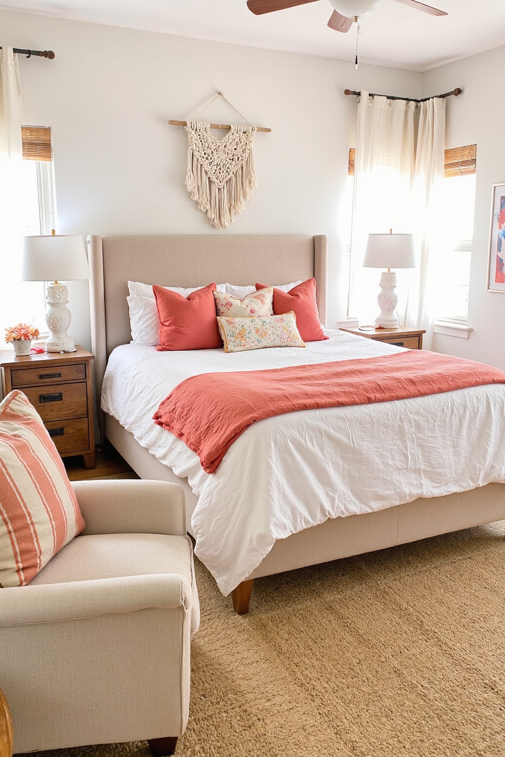 burnt orange bedroom, orange bedroom ideas, teal bedroom, olive green bedroom ideas, bohemian bedroom decor