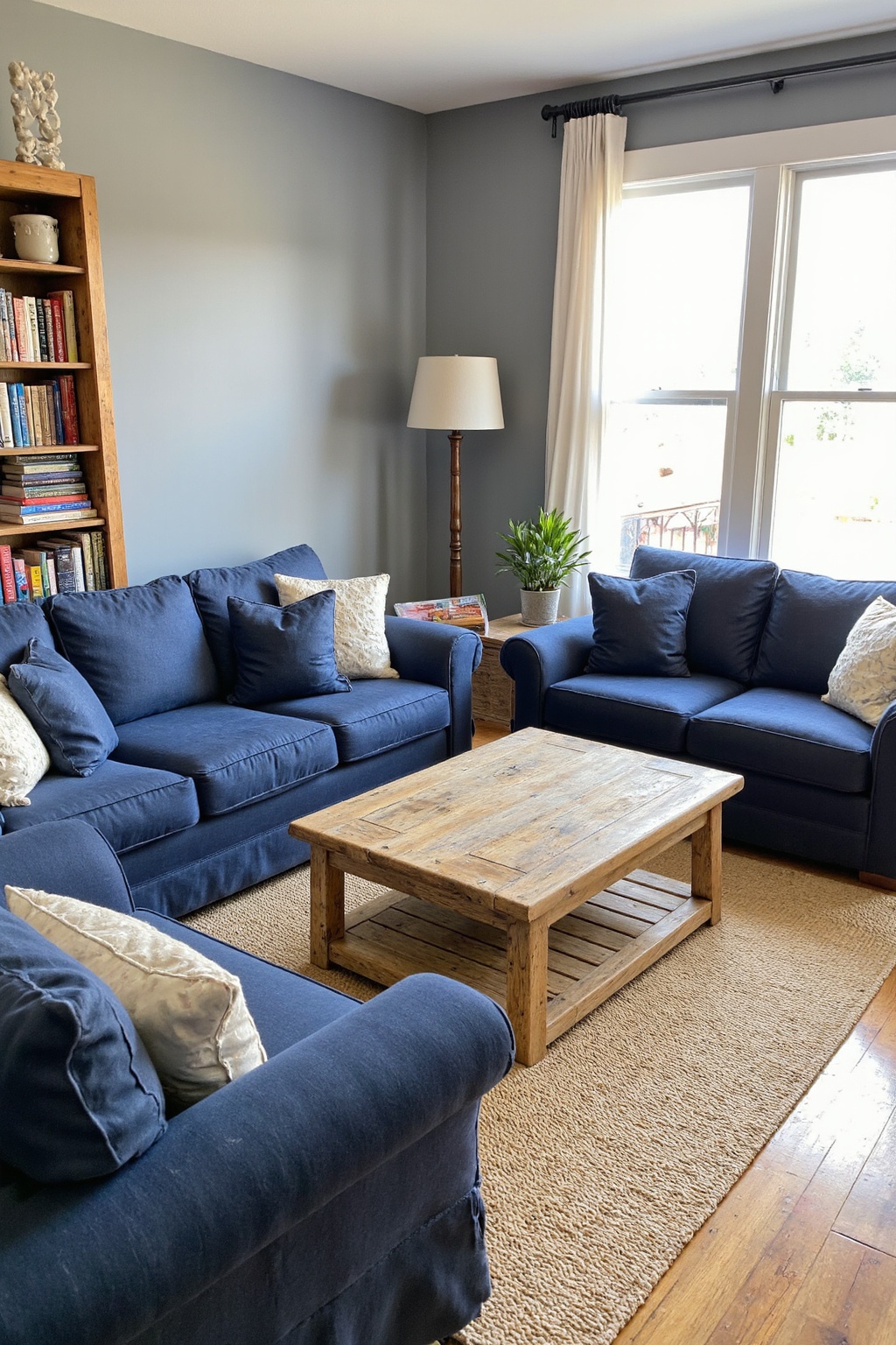 blue couch living room, blue living room decor, cozy blue couch living room, denim couch living room, blue sofas living room