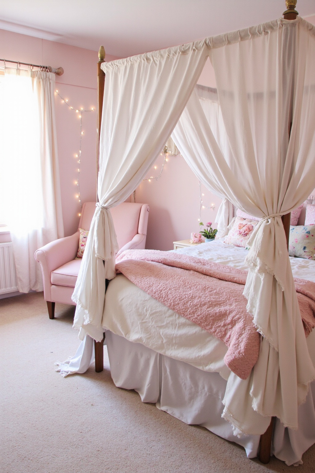 dream bedroom inspiration, pink bedroom decor, pink fairy bedroom, pink bedroom accent wall, green and pink bedroom