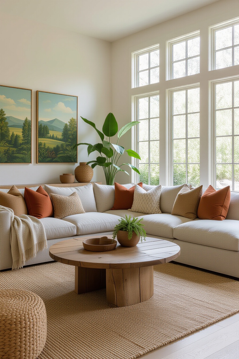 apartment decor inspiration, earthy living room, rustic living room, living room warm, neutral but colorful living room