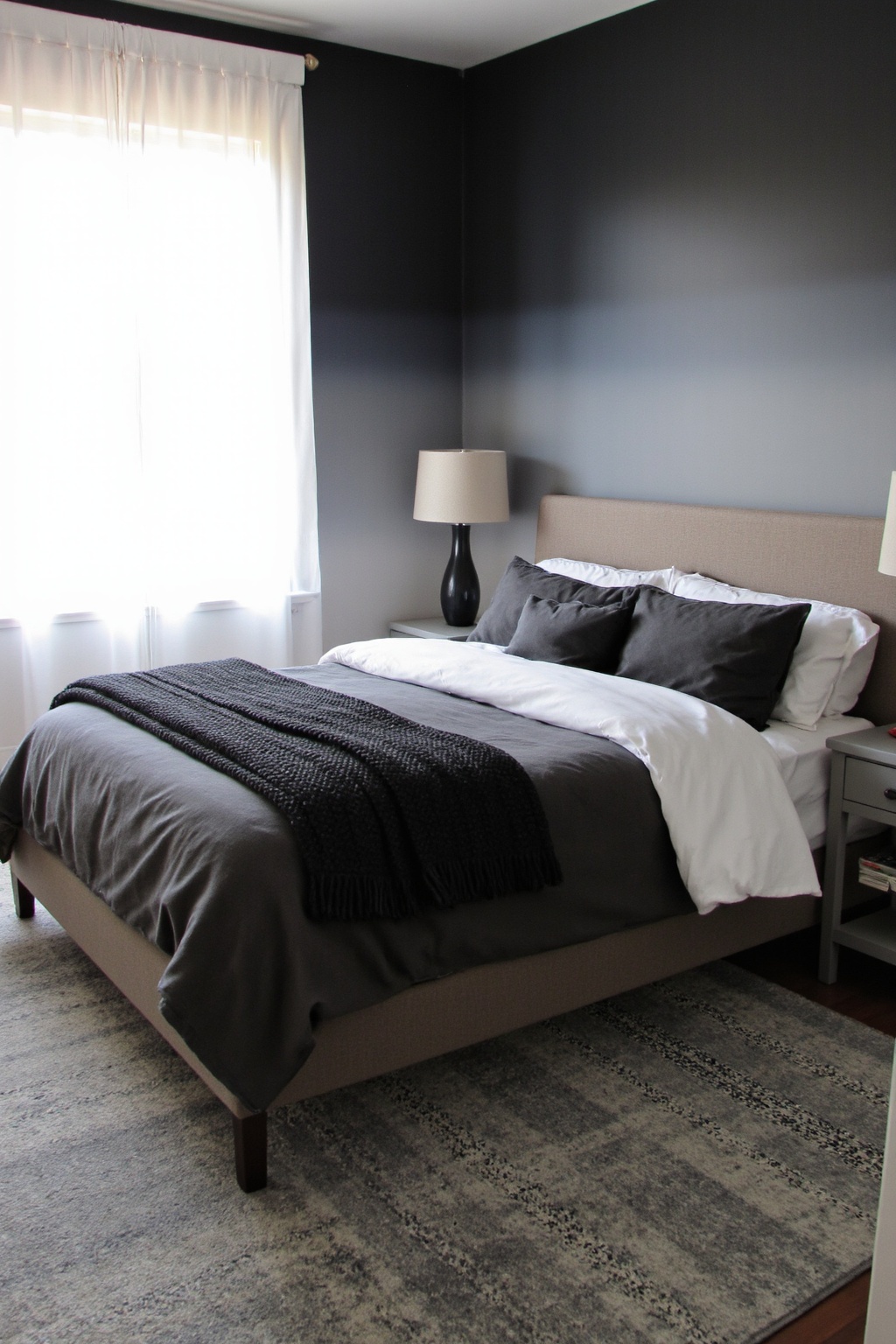 black bedroom ideas, bedroom black, black and neutral bedroom, black and white bedroom, pine and black bedroom