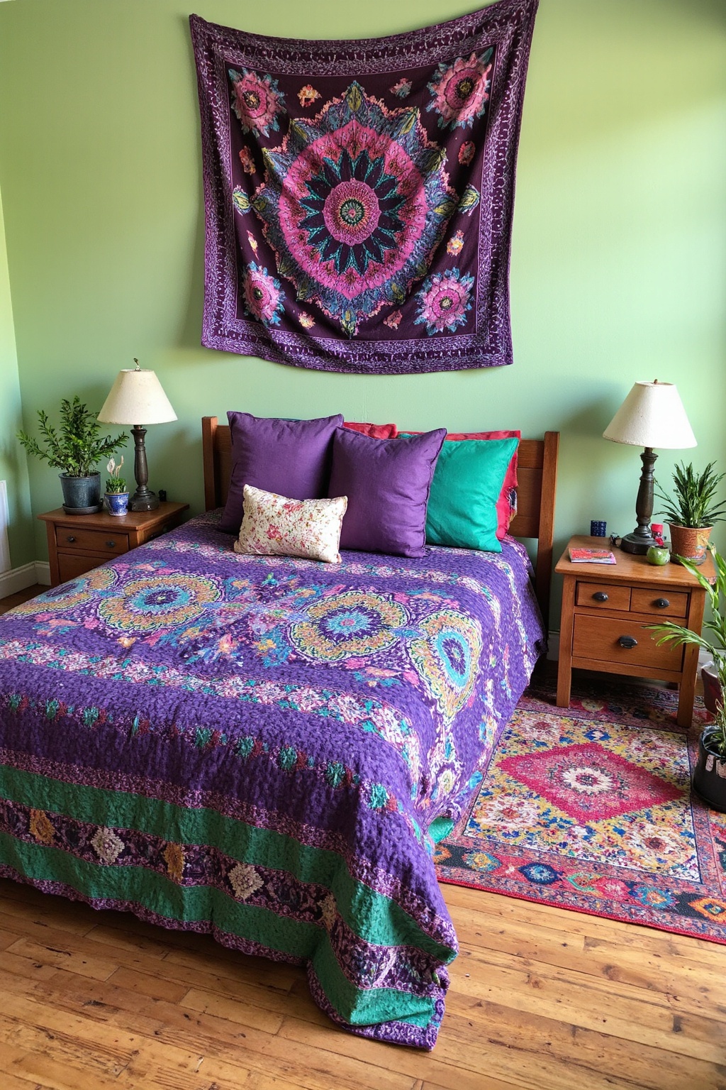 purple room, purple bedroom decor, lavender walls, lavender boho bedroom, sage purple bedroom