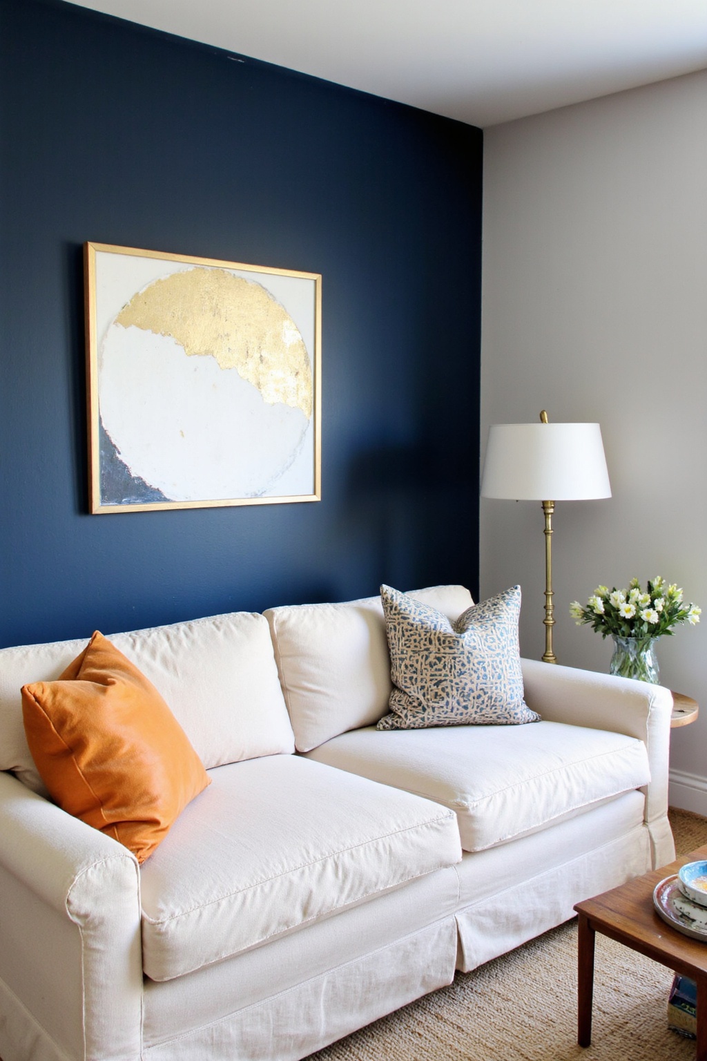 blue and white living room, blue white living room, blue accent wall living room, blue paint living room, living room inspo