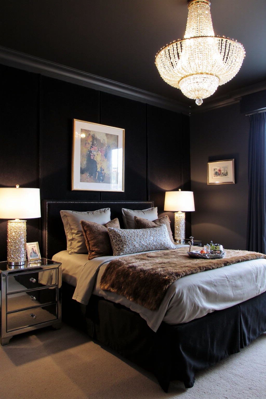 black bedroom decor, black bedroom design, elegant bedroom, black interior bedroom design, all black bedroom
