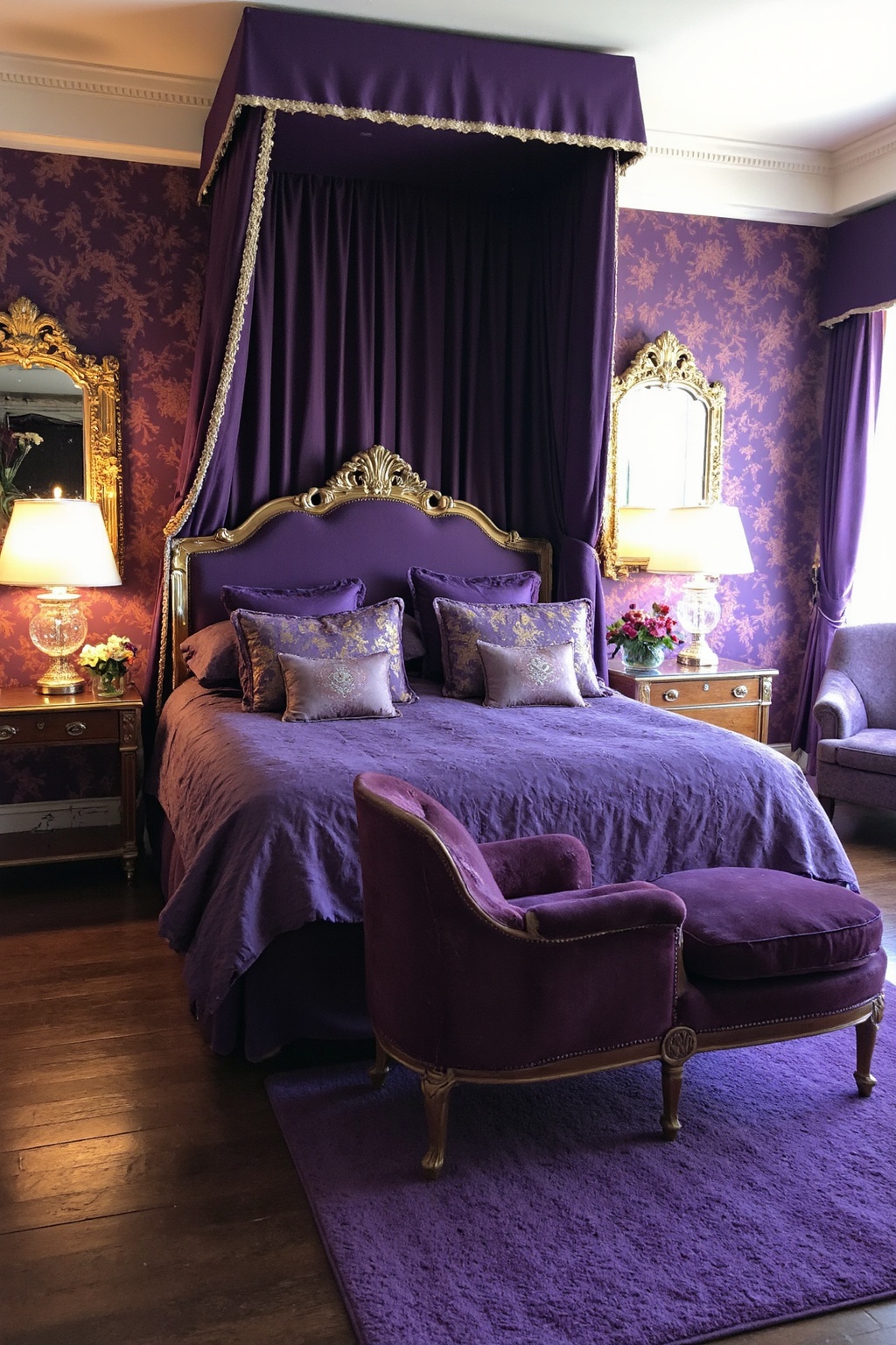 purple bedroom decor, purple room, purple accent wall bedroom, lavender ceiling bedroom, dark purple bedroom walls