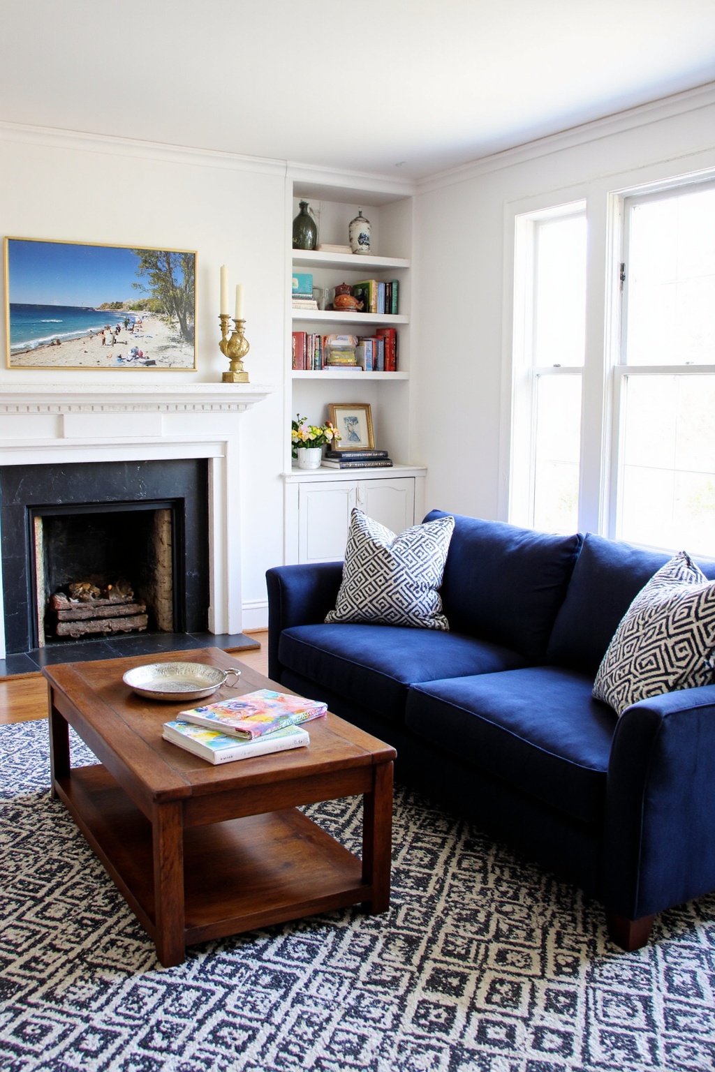 blue and white living room, blue living room, blue farmhouse living room ideas, green blue and white living room, blue curtains living room