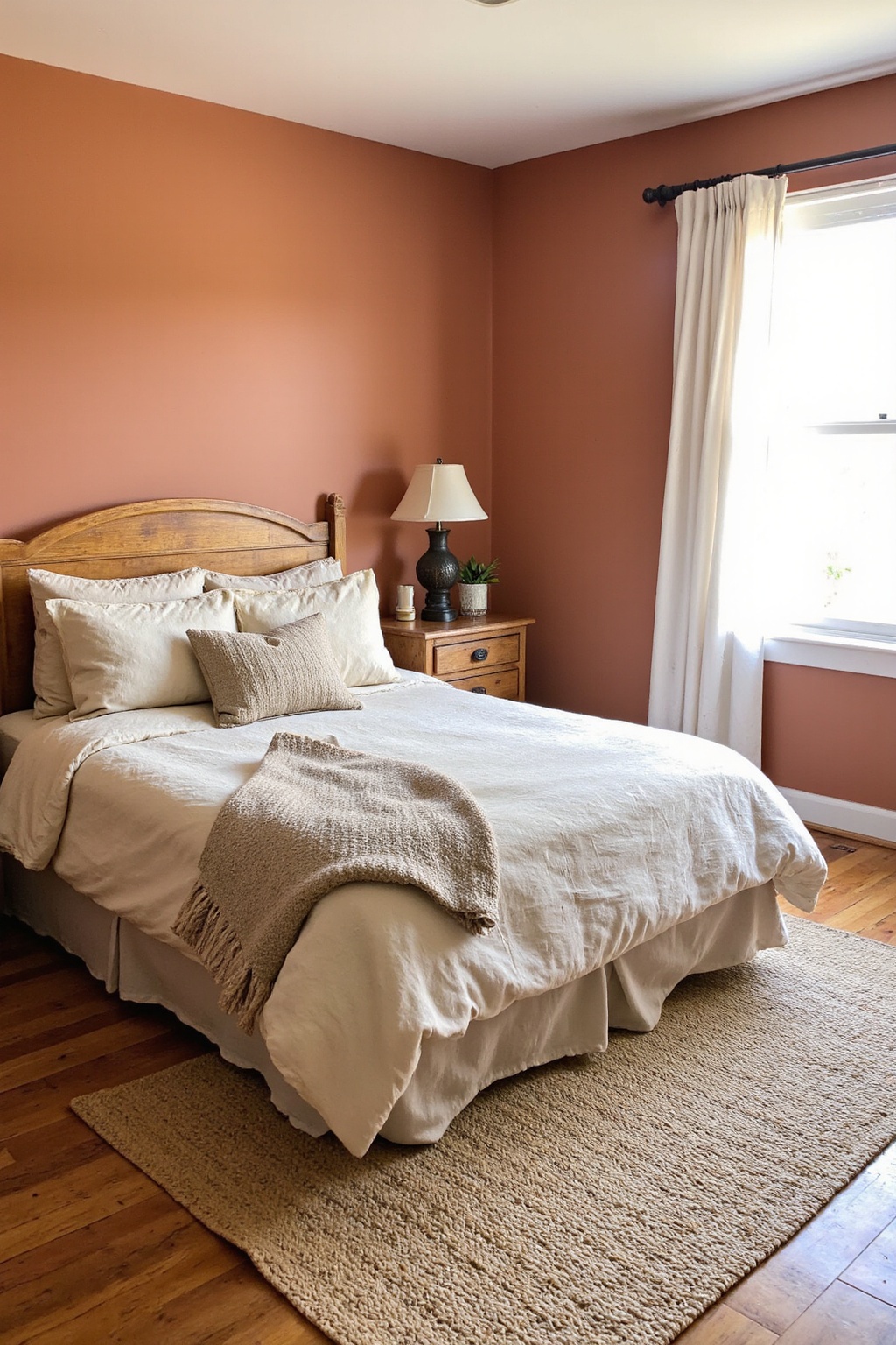 orange bedroom walls, bedroom orange, peach bedroom, orange bed canopy, teal bedroom