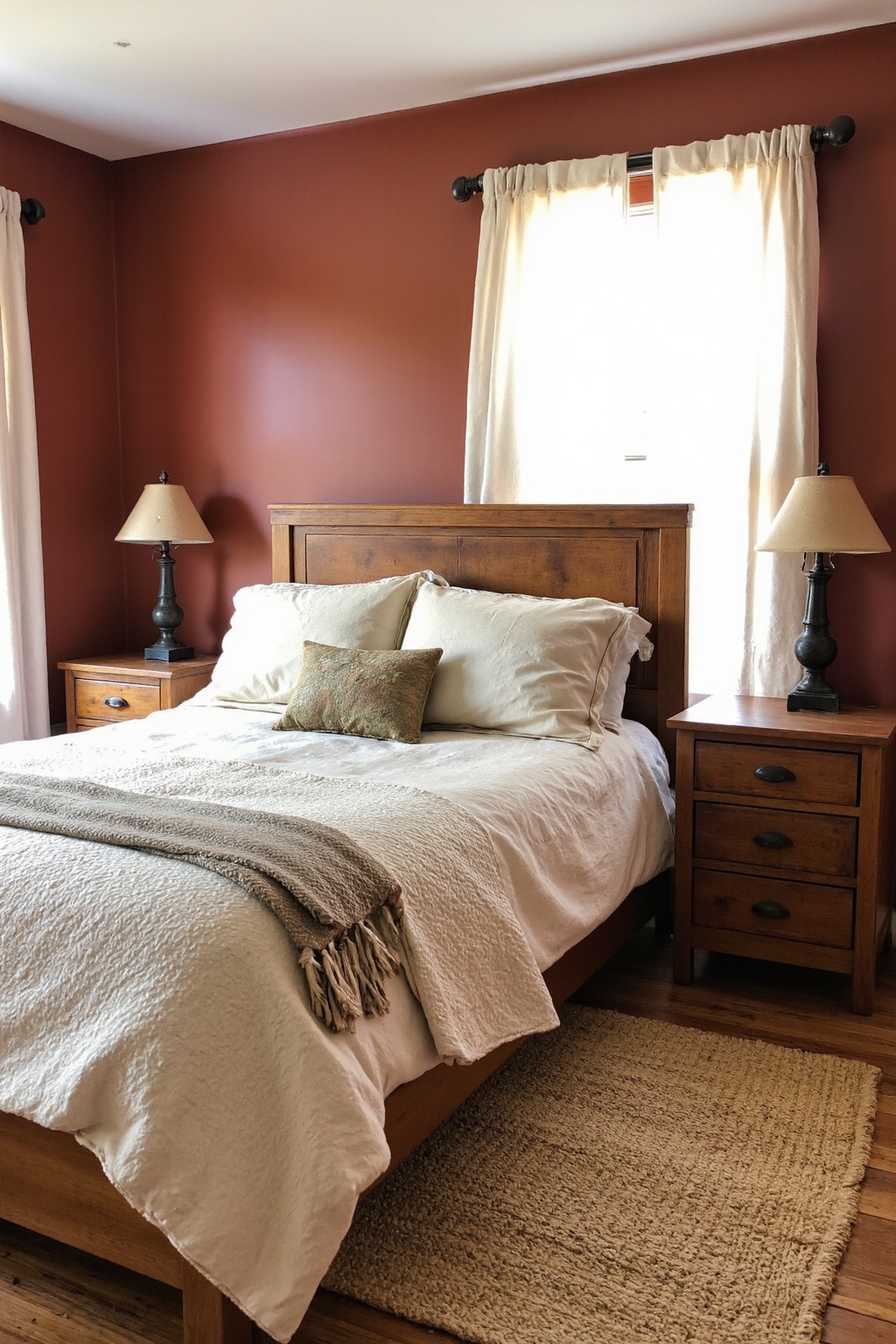 orange bedroom walls, orange bedroom, orange painted bedroom, orange accent walls, cozy fall bedroom