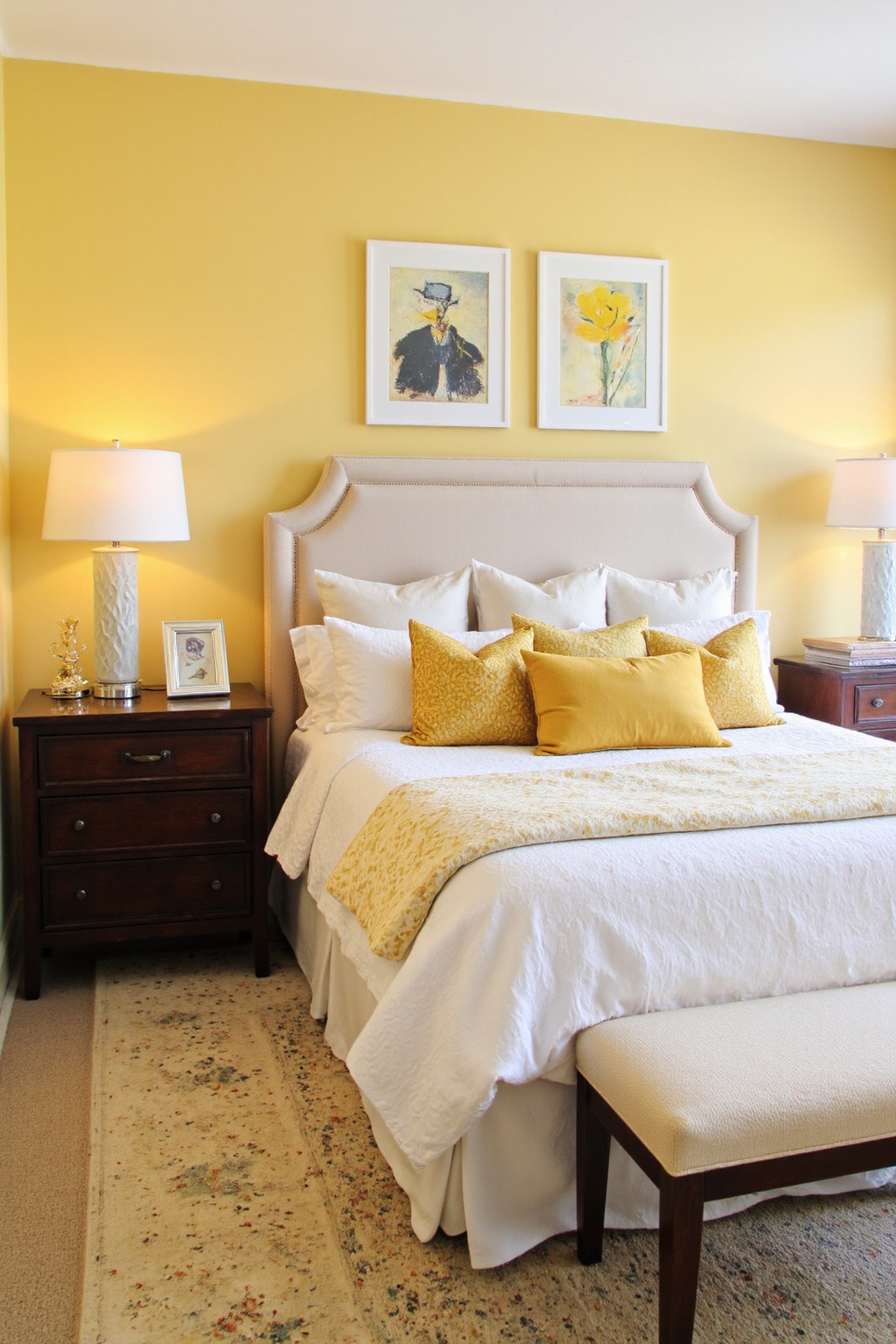 yellow bedroom aesthetic, yellow bedroom walls, yellow accent walls, mustard yellow bedroom, mediterranean bedroom