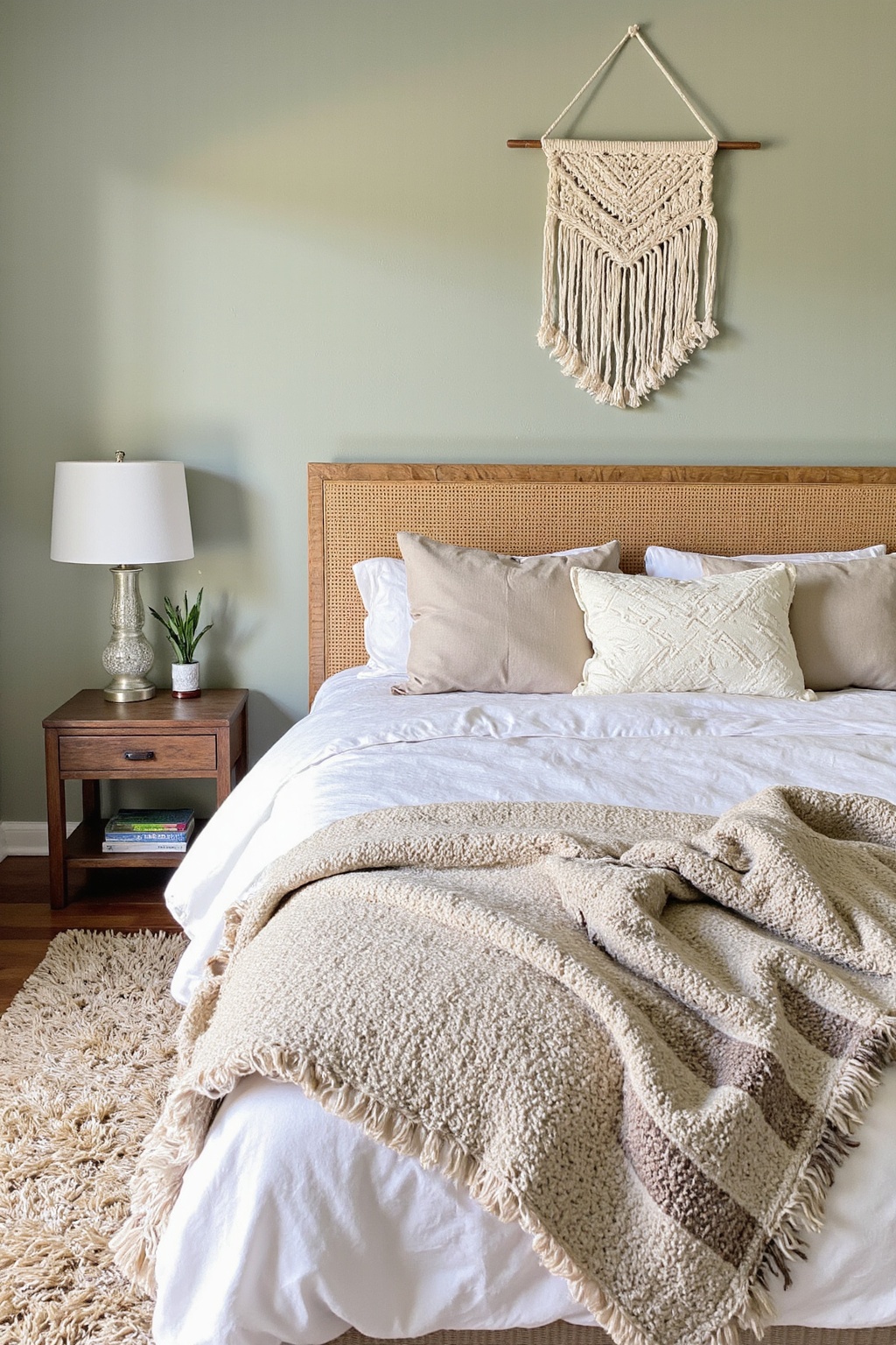 sage green bedroom, green bedroom, sage green and sand bedroom, sage green guest bedroom, green wood bedroom