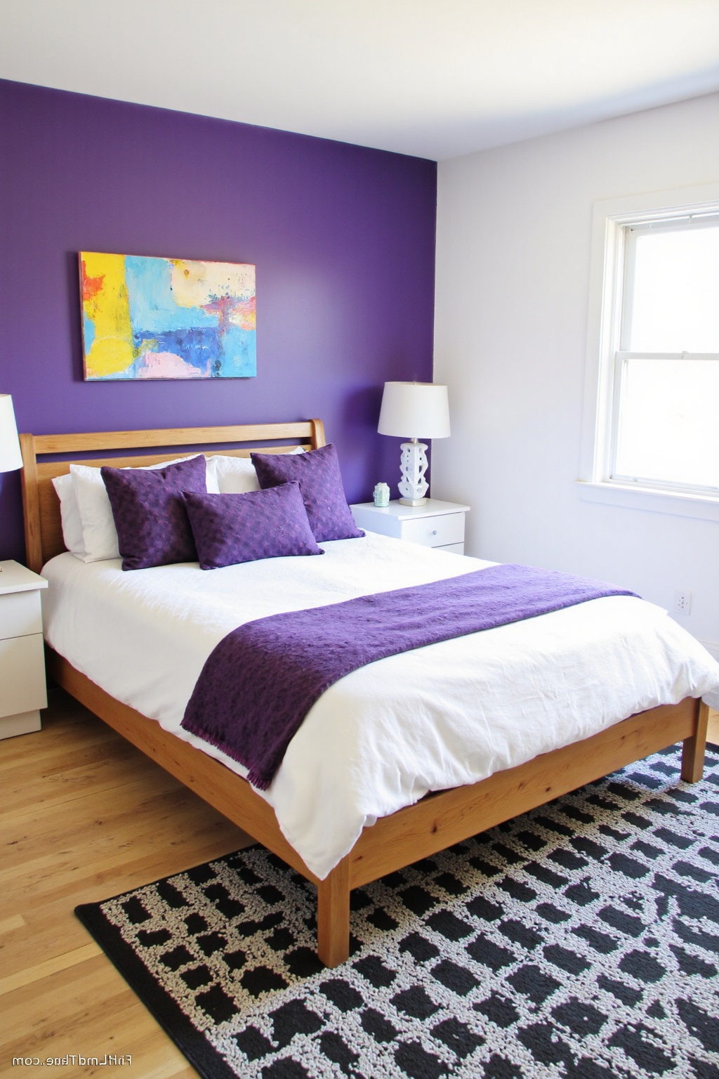 lavender bedroom, purple bedroom, purple accent wall bedroom, purple bedroom walls, lavender ceiling bedroom