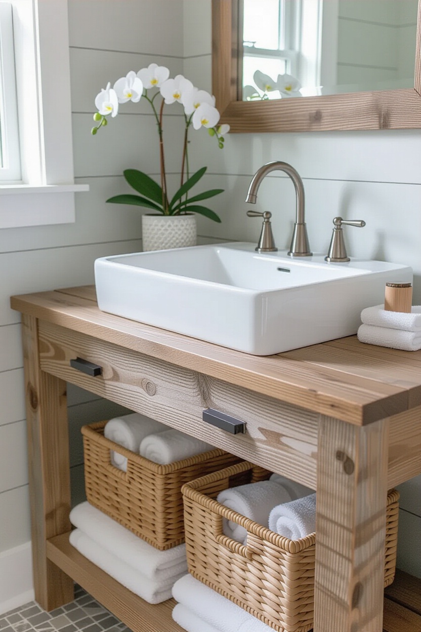 beachy bathroom, coastal cottage bathroom, coastal chic bathroom, coastal cottage master bath, houseboat bathroom
