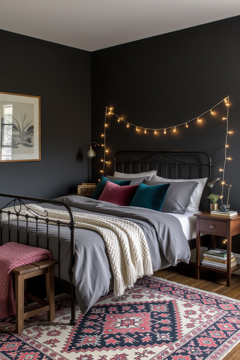 romantic bedroom, moody bedroom ideas, moody vintage bedroom, moody bedroom burgundy, dark cozy bedroom