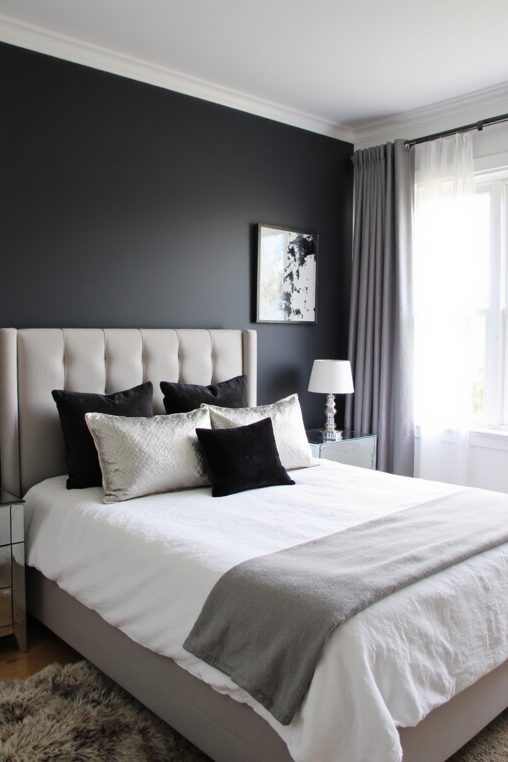 best bedroom colors, bedroom color combination, trendy bedroom colors 2024, trendy rug, black and pink bedroom decor