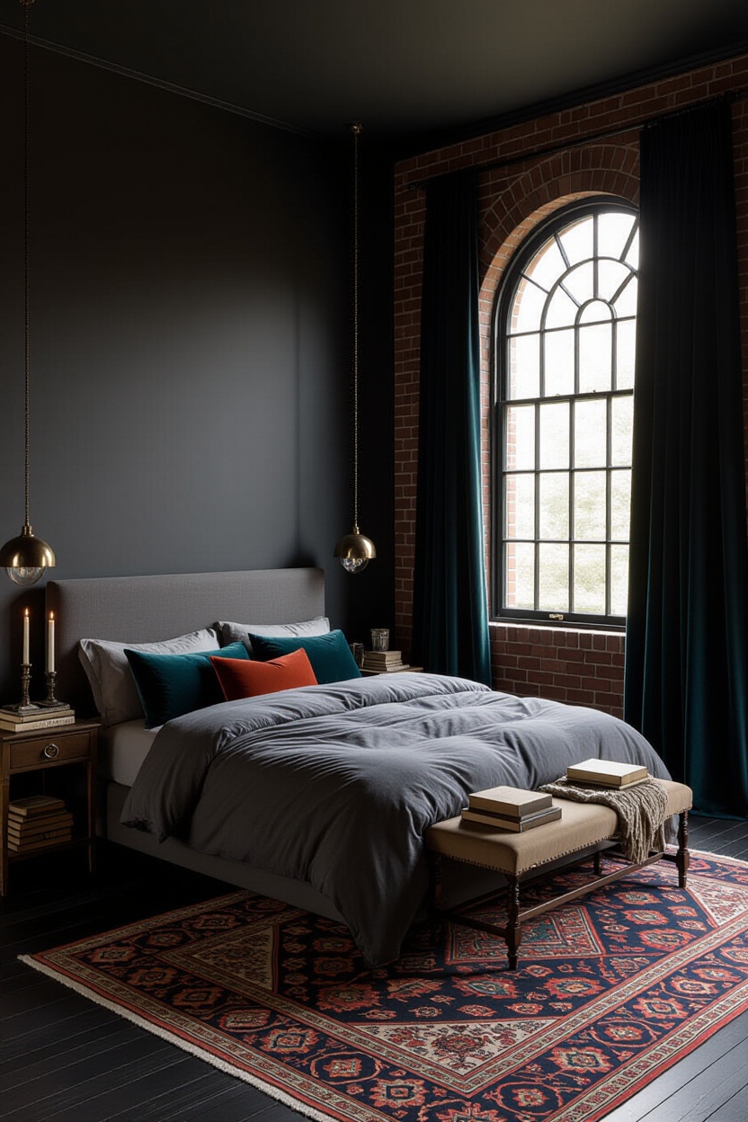 dark romantic bedroom, romantic bedroom, moody forest bedroom, moody bedroom green, dark home decor