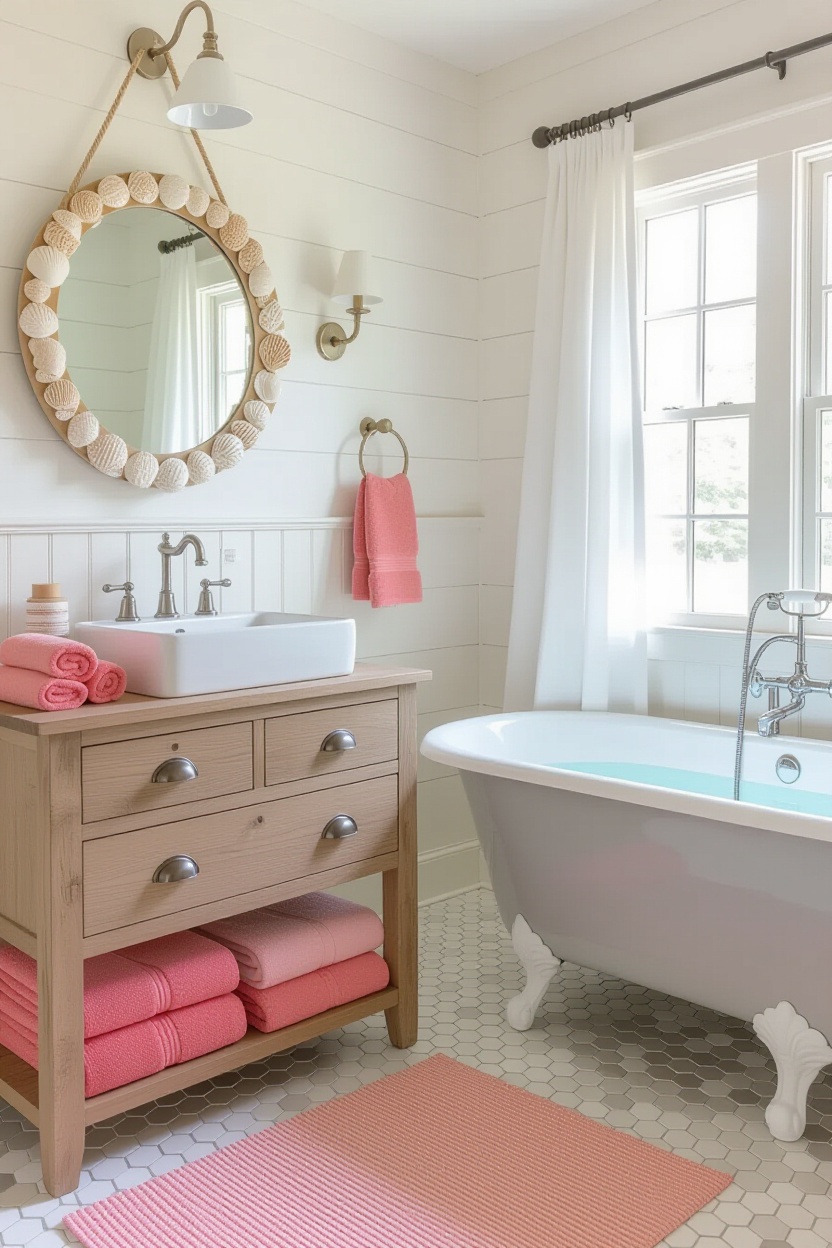 coastal cottage bathroom, seaside bathroom ideas, seaside cottage bathroom, cozy coastal bathroom, subtle beach bathroom