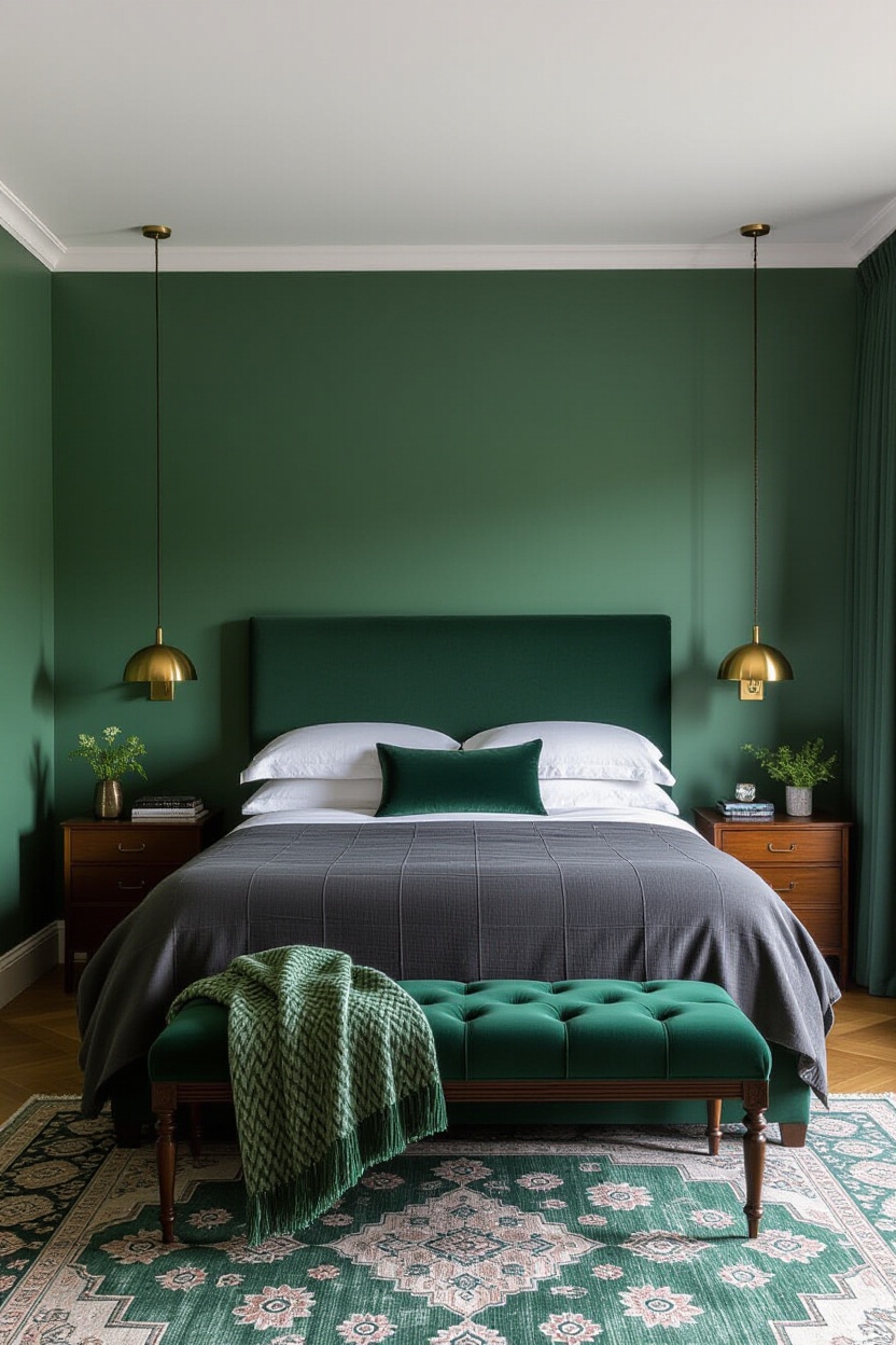 bedroom, moody bedroom, dark green rooms, moody maroon bedroom, moody bedroom green