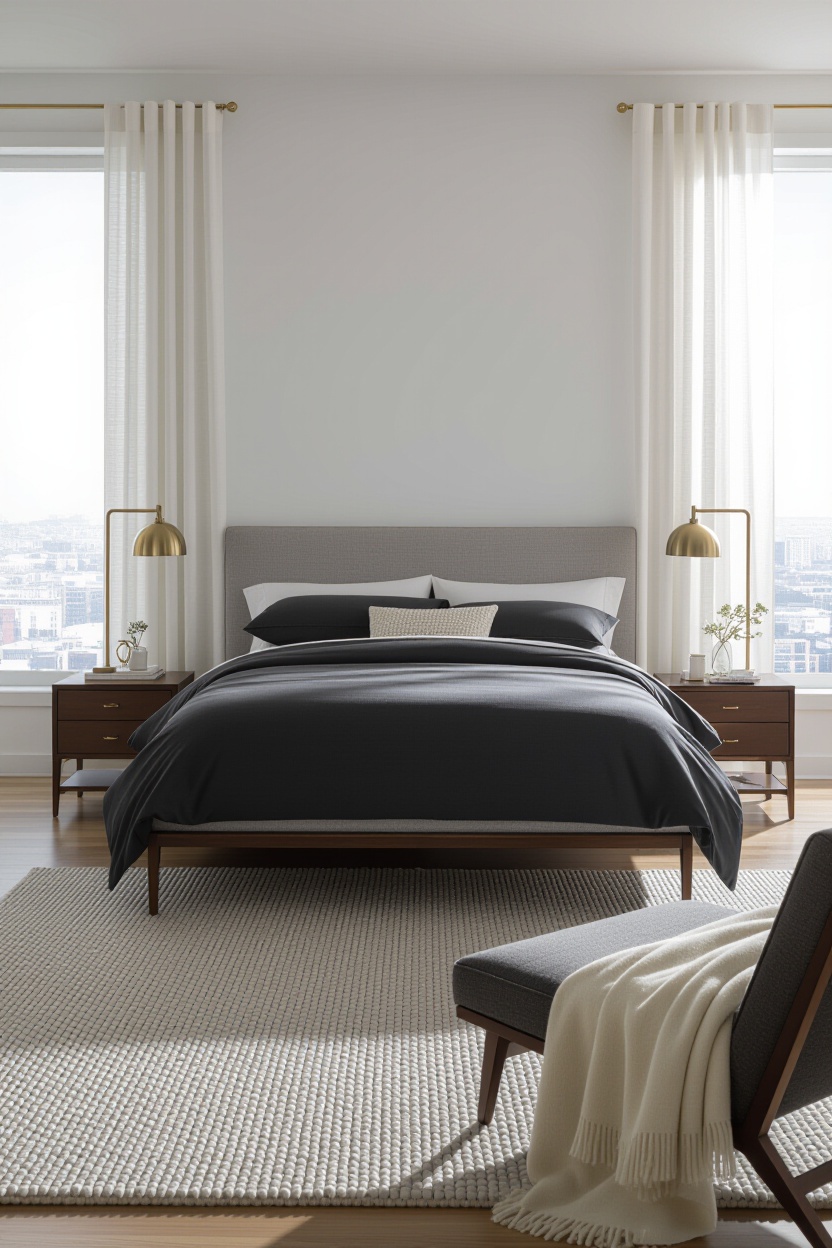 elegant bedroom, modern luxury bedroom furniture, black marble bedroom, massive modern bedroom, queen upholstered bed