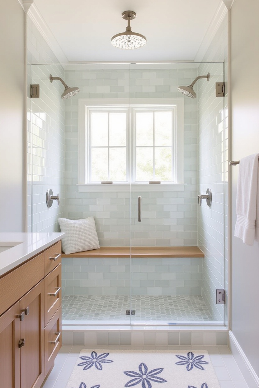 beachy bathroom, coastal bathroom design, blue fish scale tile bathroom, beach house bathroom, houseboat bathroom