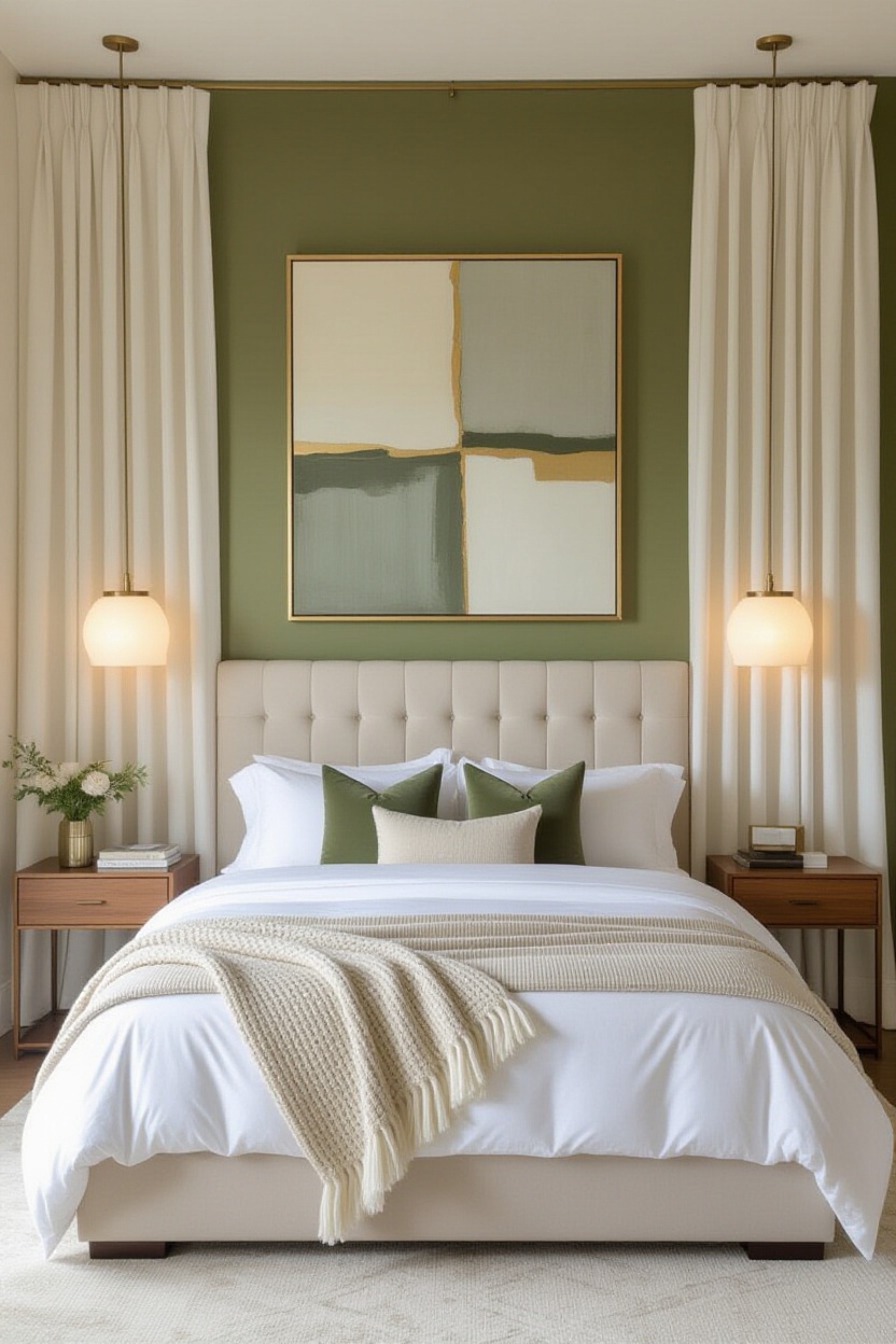 modern luxury bedroom, elegant bedroom, comfortable guest bedroom, queen upholstered bed, colonial style bedroom