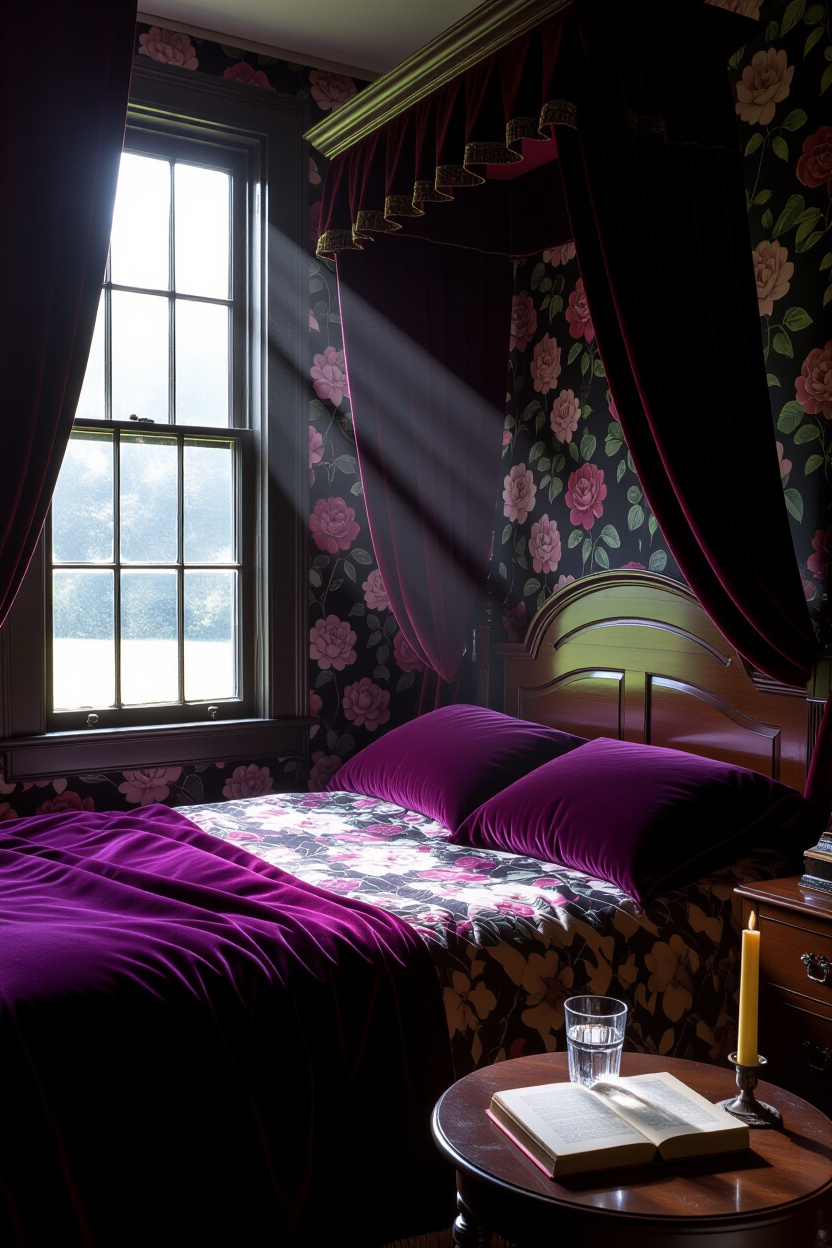 moody bedroom, dark romantic bedroom, dark moody bedroom, layered bedroom, moody blush bedroom