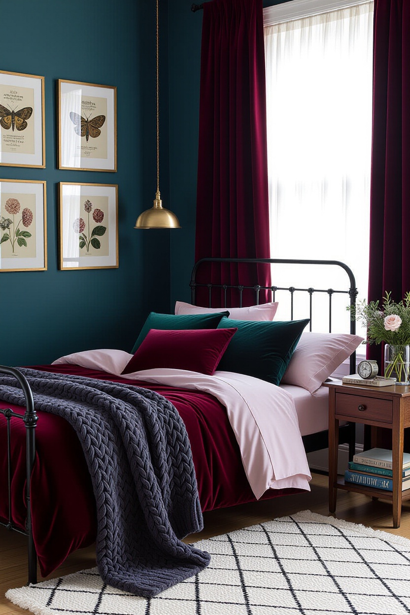 dark bedroom, moody bedroom ideas, dark home, moody vintage bedroom, moody bedroom burgundy