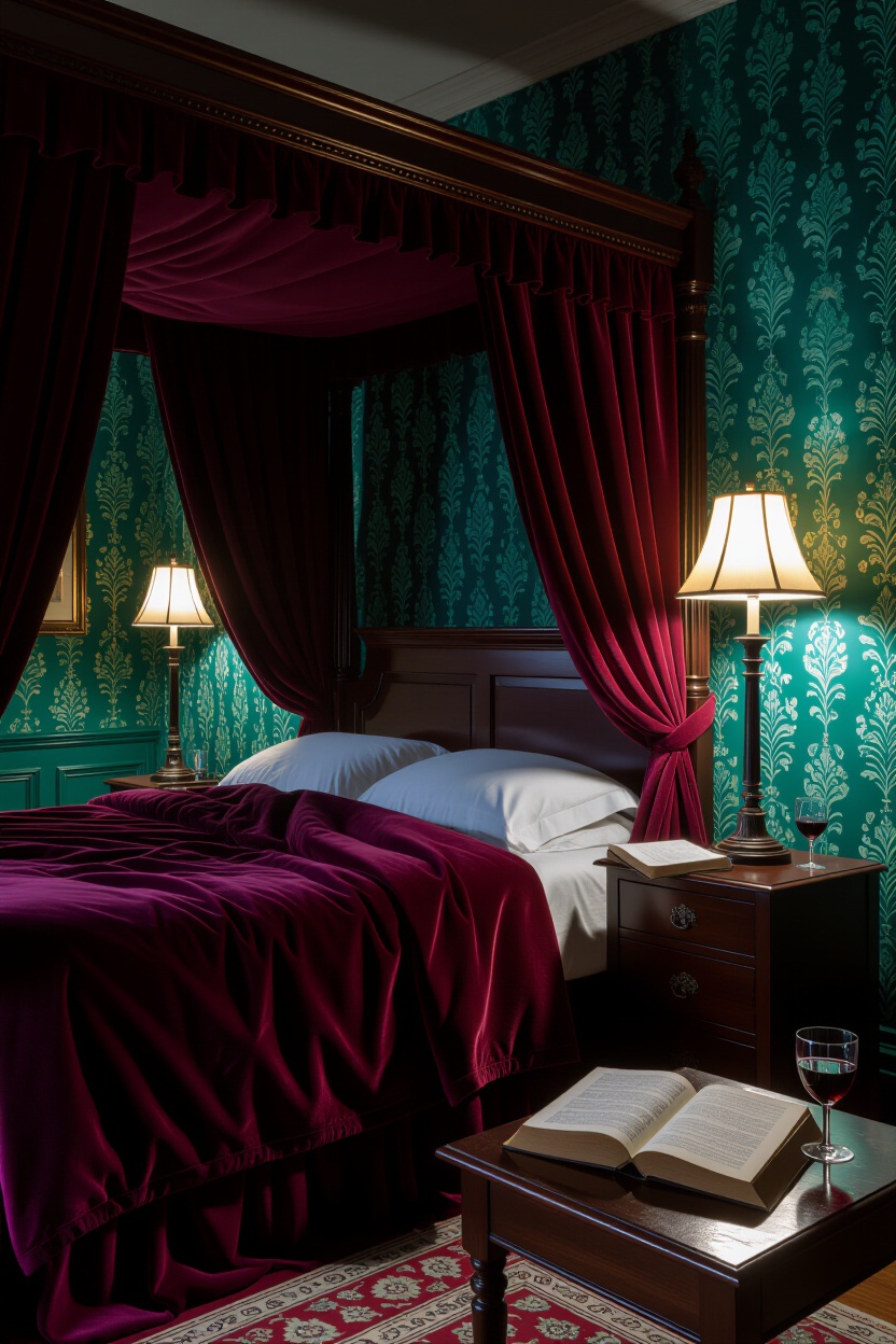 bedroom, moody bedroom, goth bedroom, gold bedroom, moody bohemian bedroom