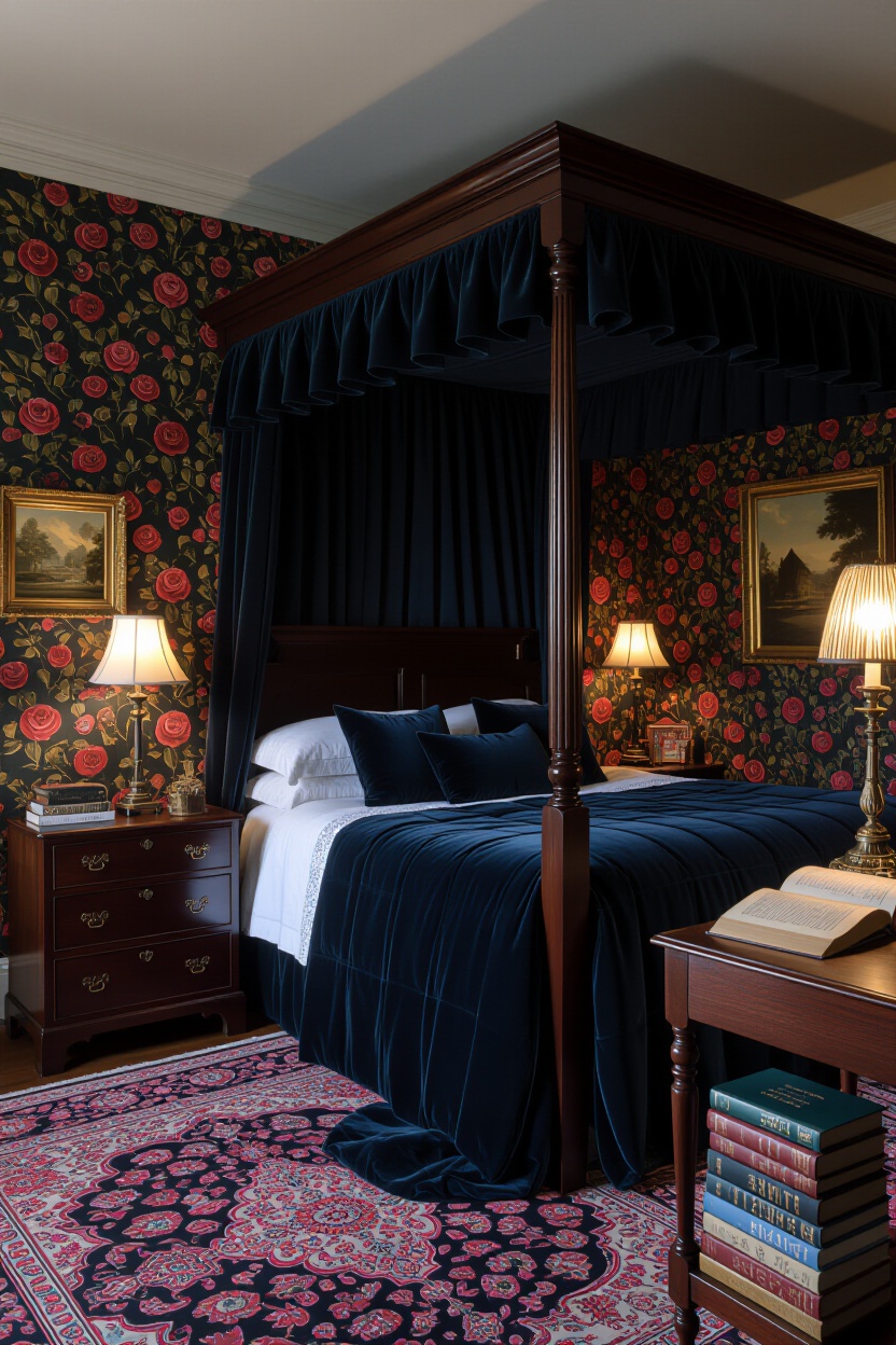 dark romantic bedroom, romantic bedroom, bedroom black, dark green rooms, moody green bedroom