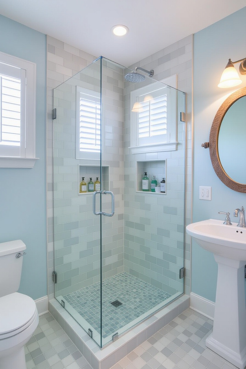 beachy bathroom, coastal cottage bathroom, seaside bathroom, timeless coastal bathroom, coastal blue bathroom