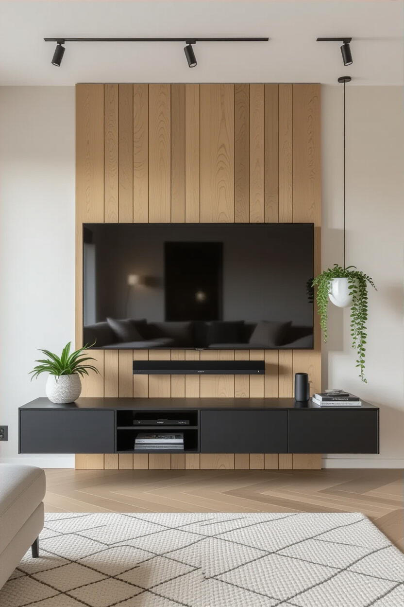 Achieve Modern Zen: Minimalist TV Wall Ideas with Wood Accents