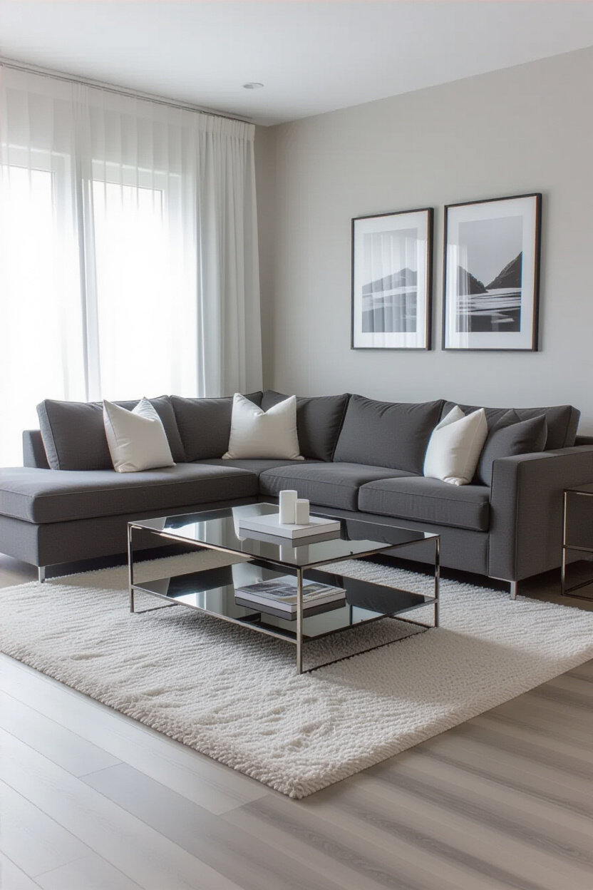 Elevate Your Space: A Modern Gray Living Room Design with a Charcoal Couch