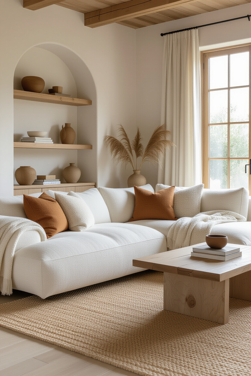 Embrace Cozy Comfort: A Cloud Couch Living Room with Warm Wood Accents