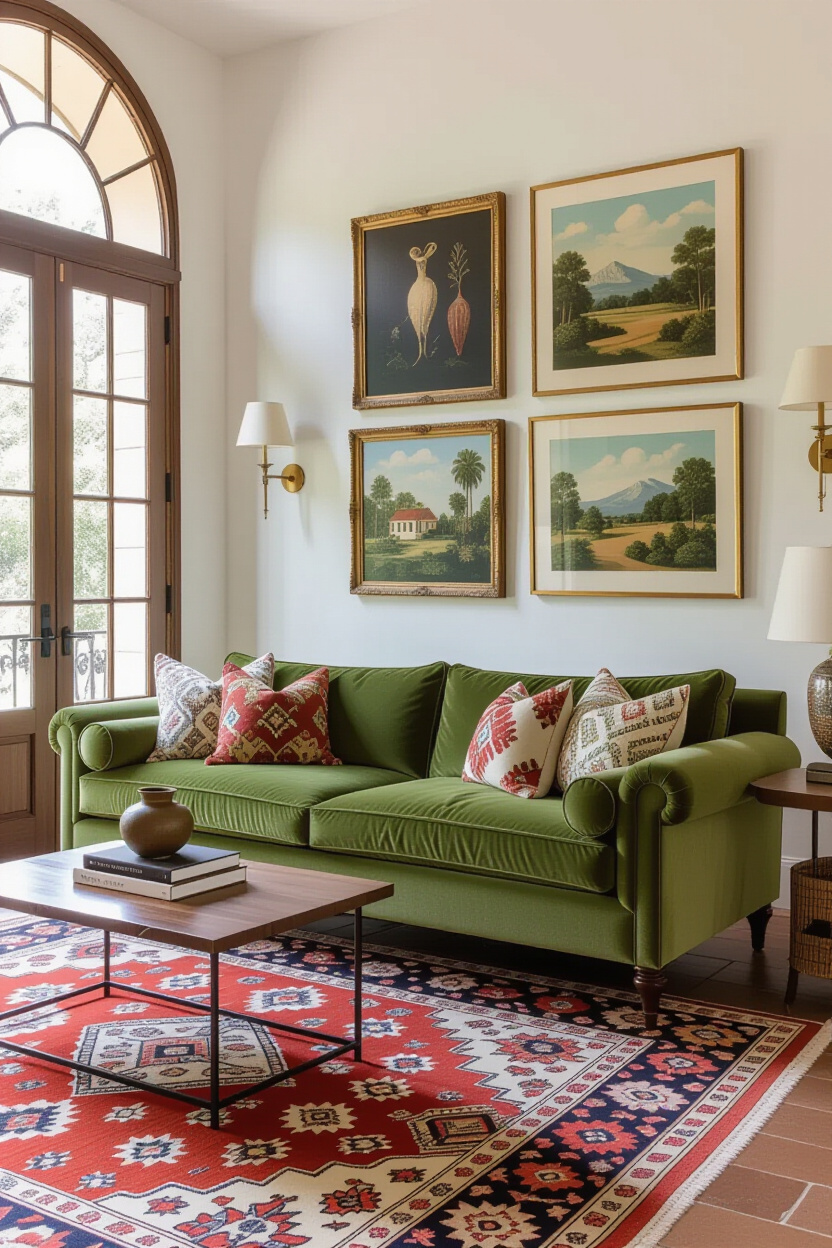 Embrace Retro Charm: Styling an Olive Green Sofa for a Cozy Living Room