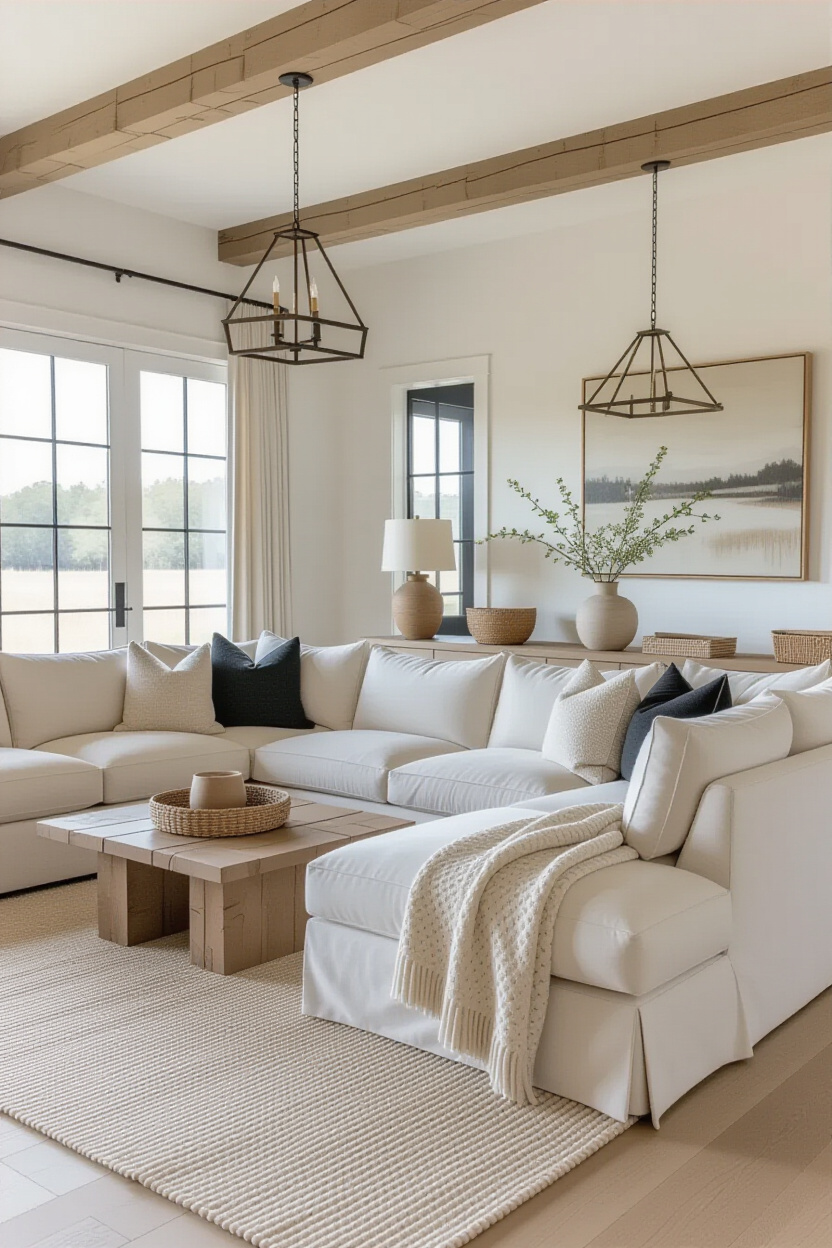 Embrace Rustic Charm: Styling a Cozy Modern Farmhouse Living Room with a Luxe Sectional