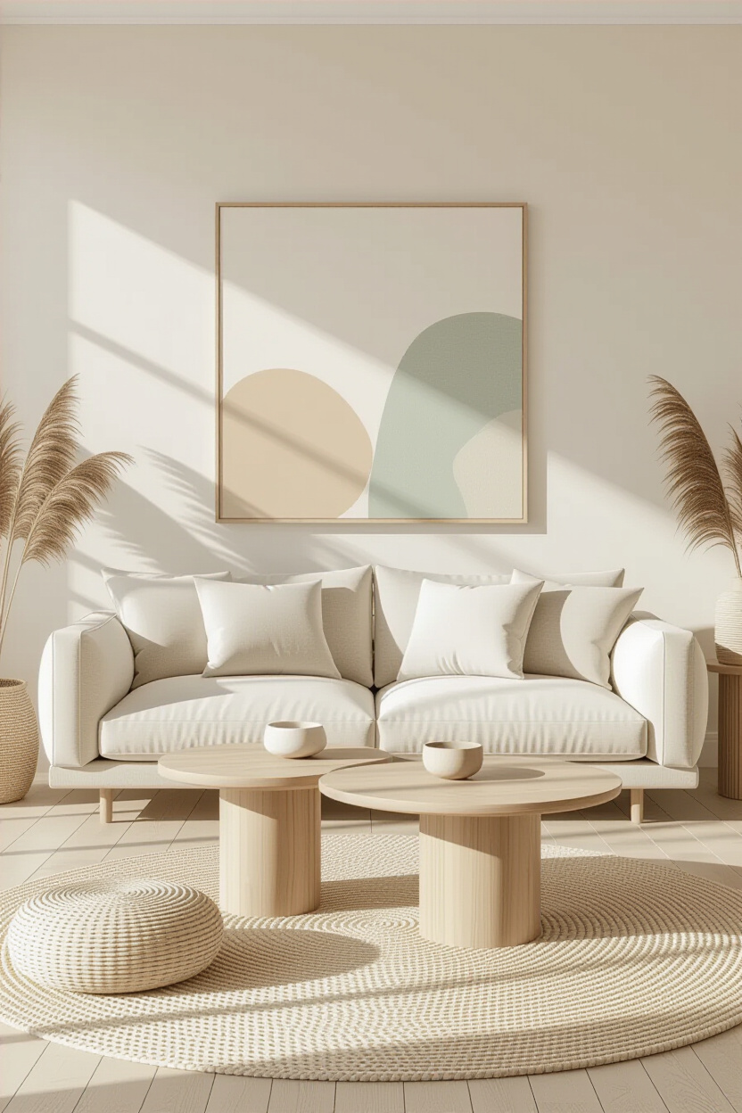 Embrace Scandinavian Serenity: A Cream and Tan Living Room Oasis