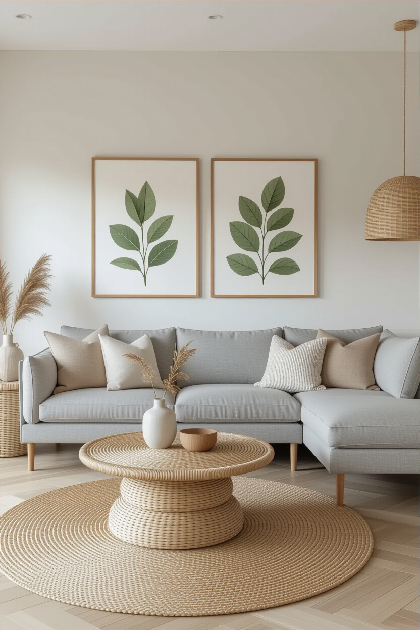 Serene Scandinavian Style: A Gray Sofa and Natural Textures Living Room