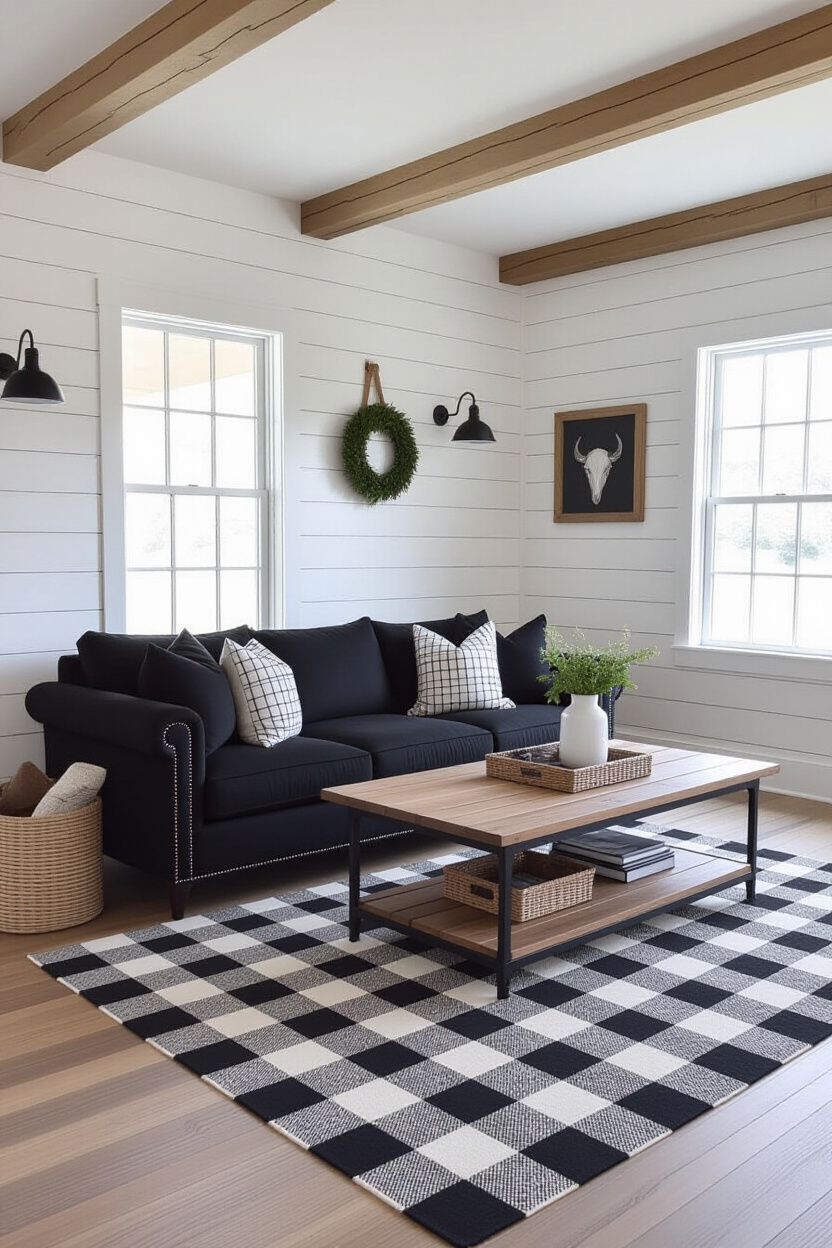 Black and White Farmhouse Living Room Decorating Ideas