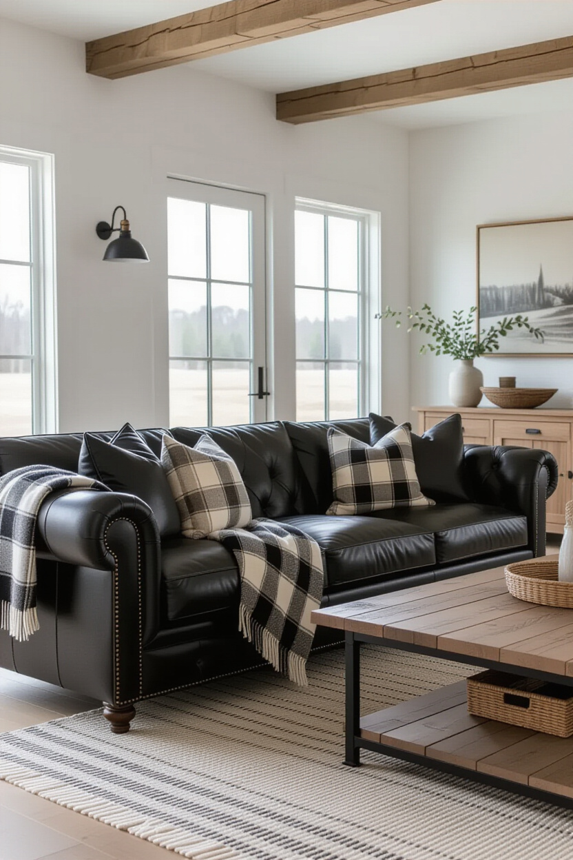 Black Couch Living Room Decor: Farmhouse Charm with a Twist