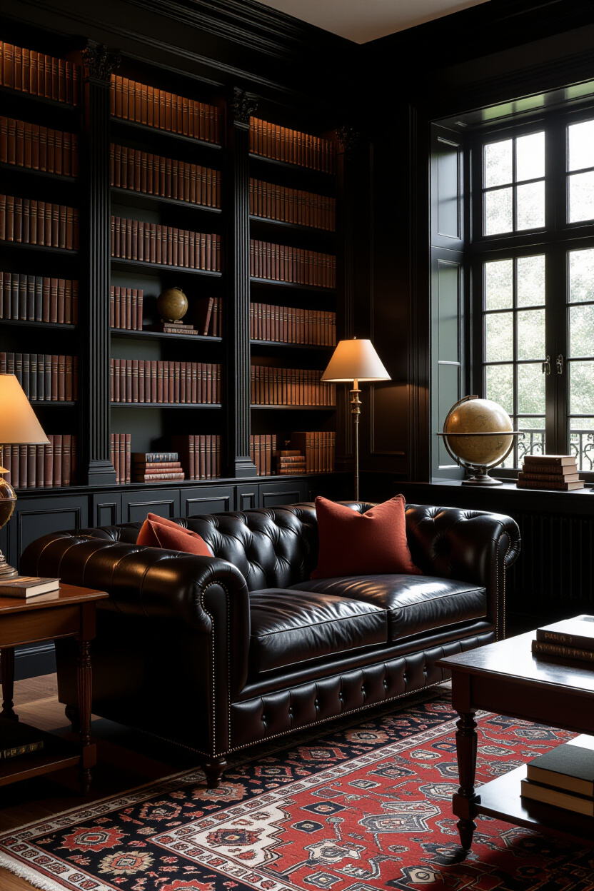 Black Leather Couch Living Room Aesthetic: Dark Academia Vibes