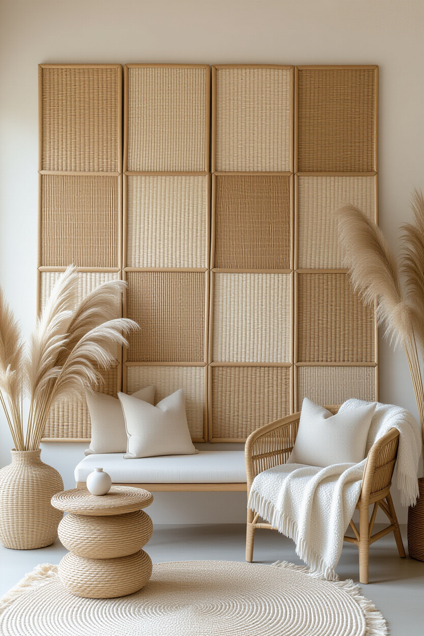 Bohemian Textured Cream Living Room Statement Wall