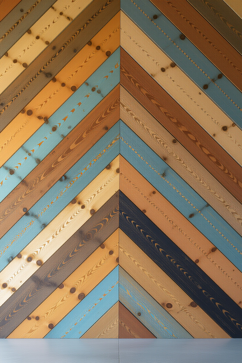 Bold Blue Living Room Wood Wall