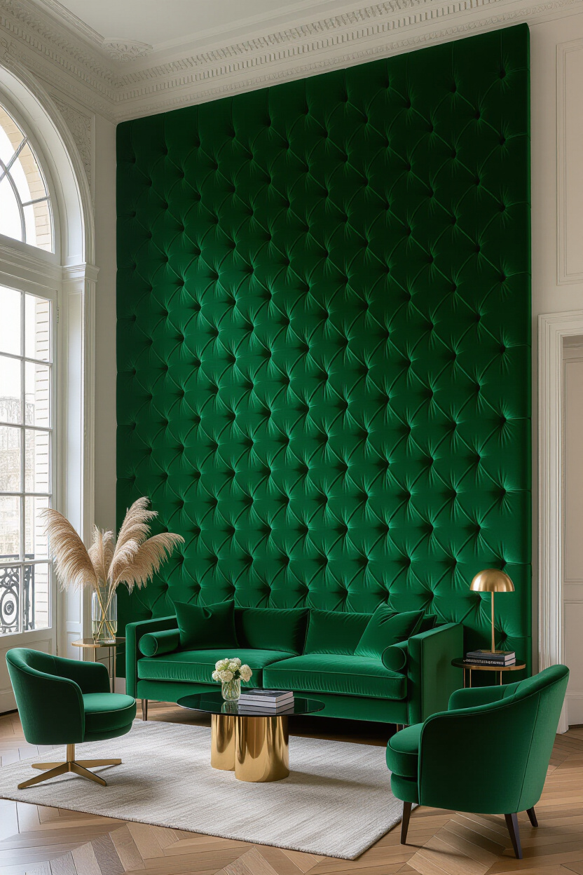 Bold Emerald Green Living Room Statement Wall