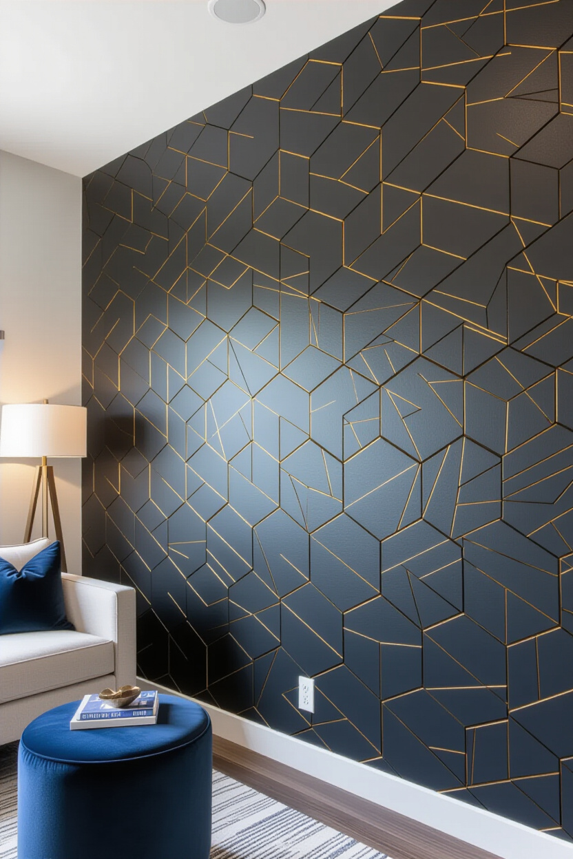 Bold Geometric Wallpaper Living Room Accent Wall