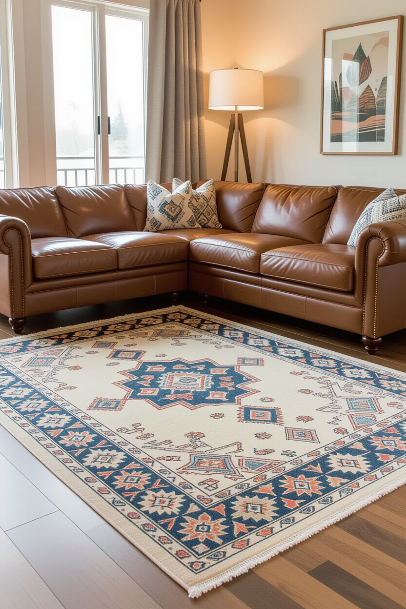 Brown Leather Couch Living Room Decor Area Rugs: Anchoring the Space