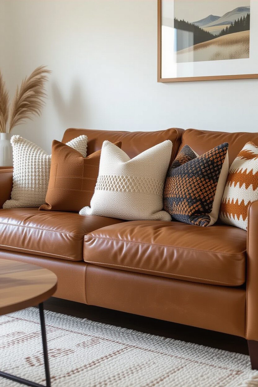 Brown Leather Couch Living Room Decor Pillows: Adding Cozy Texture