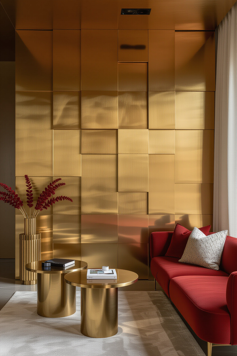 Brushed Metal Living Room Accent Wall