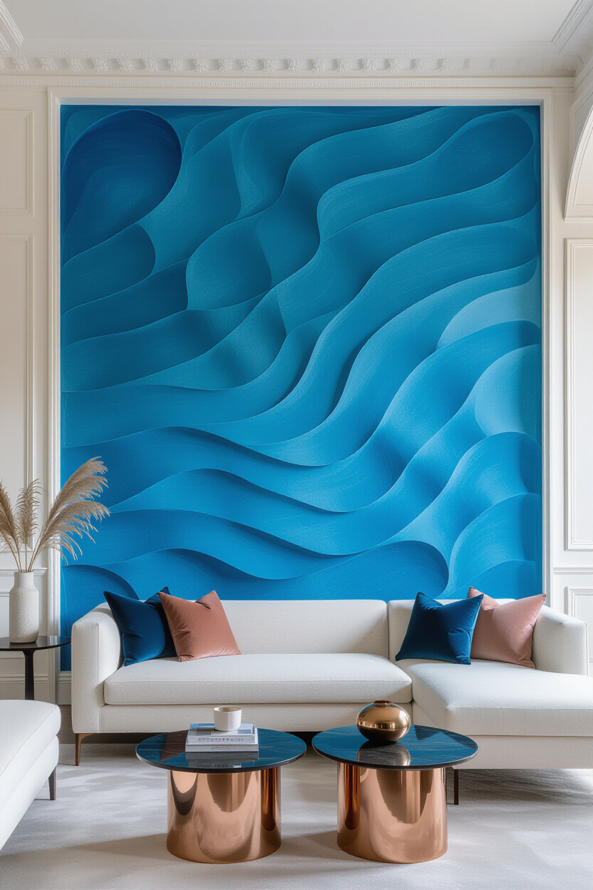 Calming Blue Living Room Textured Accent Wall